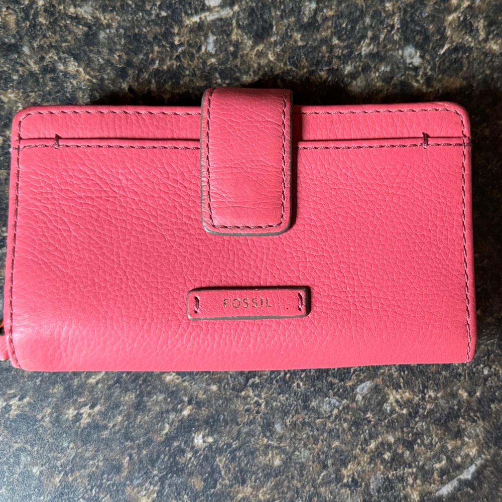 Fossil Coral Pink Leather Wallet Phone Case